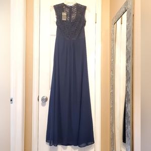 MUISOL Navy Lace Sweetheart Bodice with Maxi-length Crepe Skirt Size Small